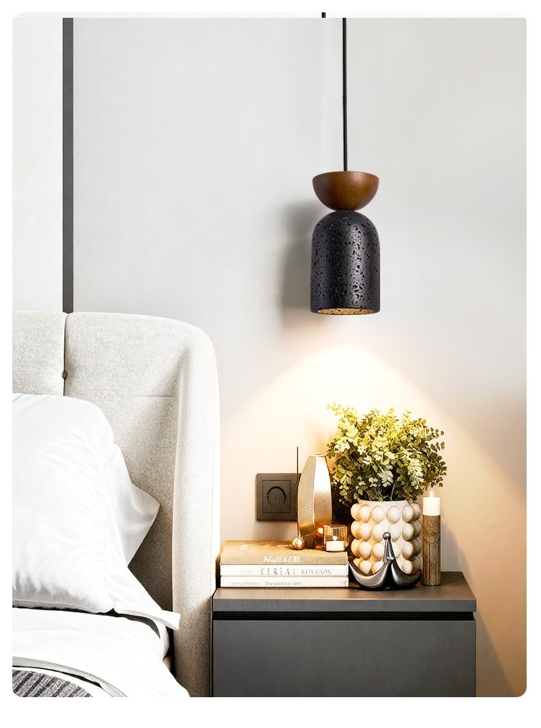 Basalt Walnut Drop Pendant Light – Organic Modern Travertine Hanging Lamp