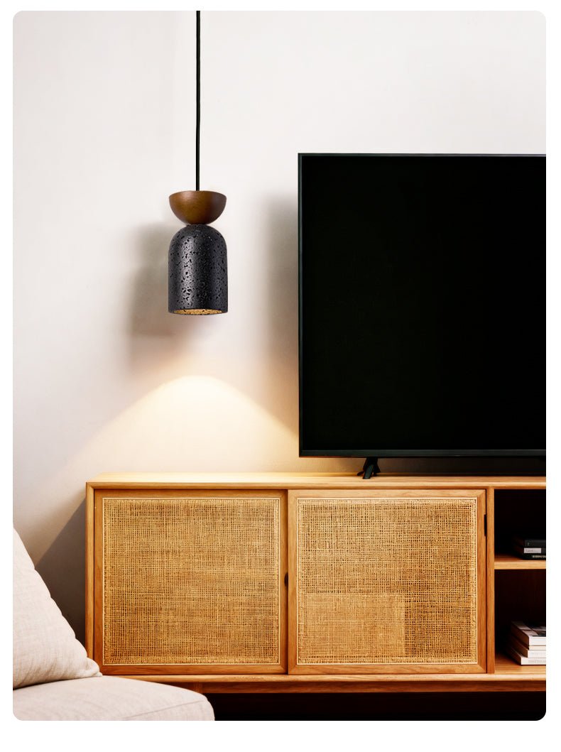 Basalt Walnut Drop Pendant Light – Organic Modern Travertine Hanging Lamp