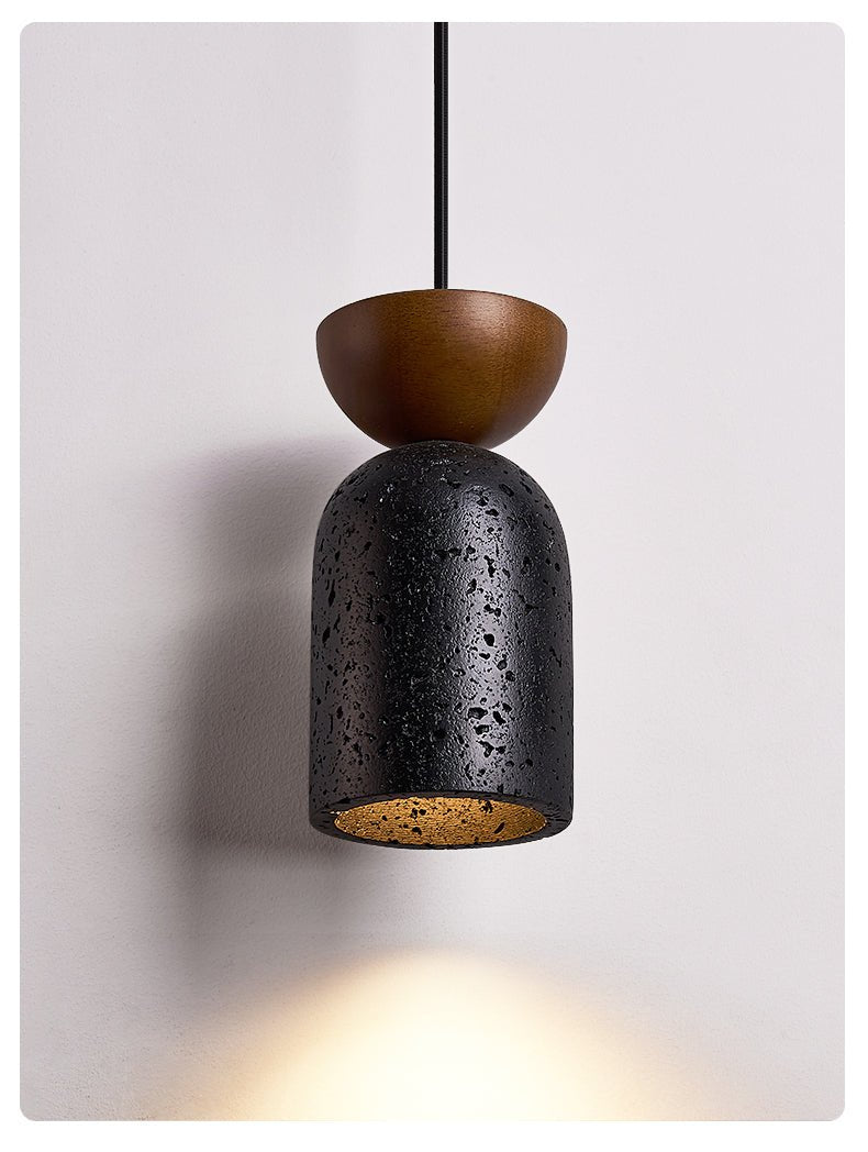 Basalt Walnut Drop Pendant Light – Organic Modern Travertine Hanging Lamp