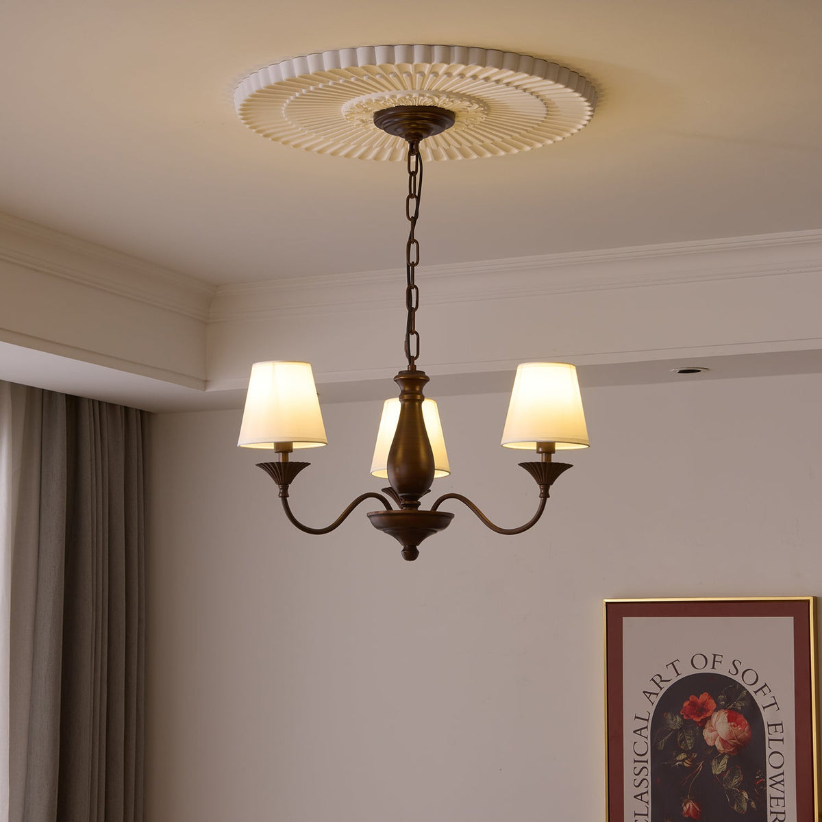 Beatrice Vintage Chandelier – Bronze & Fabric Pendant Light for Dining Room