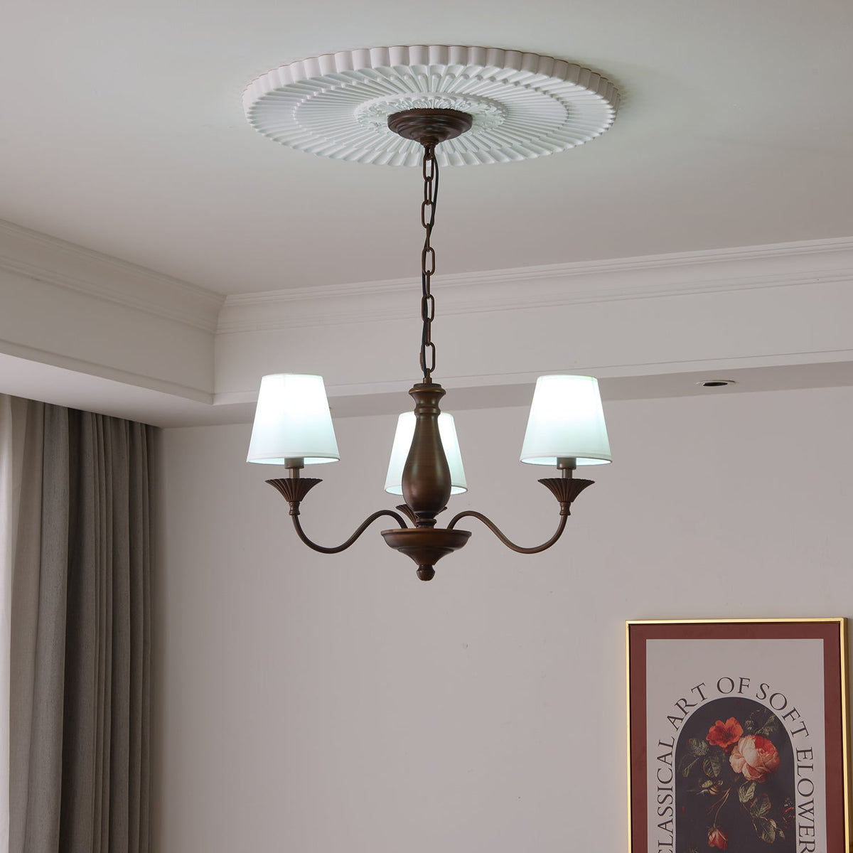 Beatrice Vintage Chandelier – Bronze & Fabric Pendant Light for Dining Room
