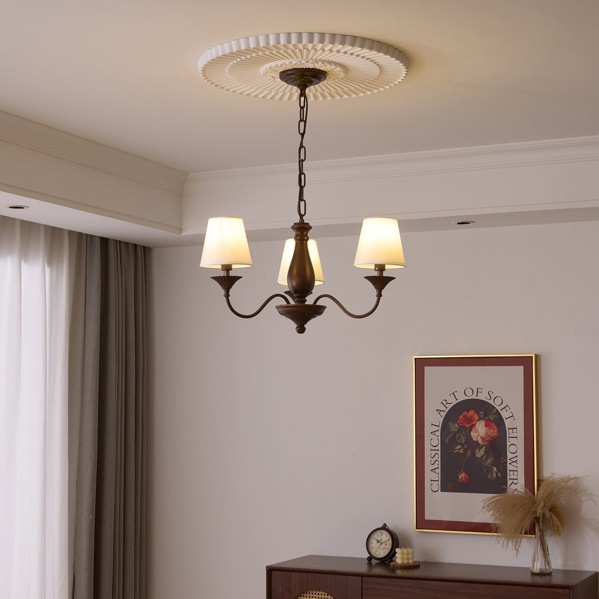 Beatrice Vintage Chandelier – Bronze & Fabric Pendant Light for Dining Room