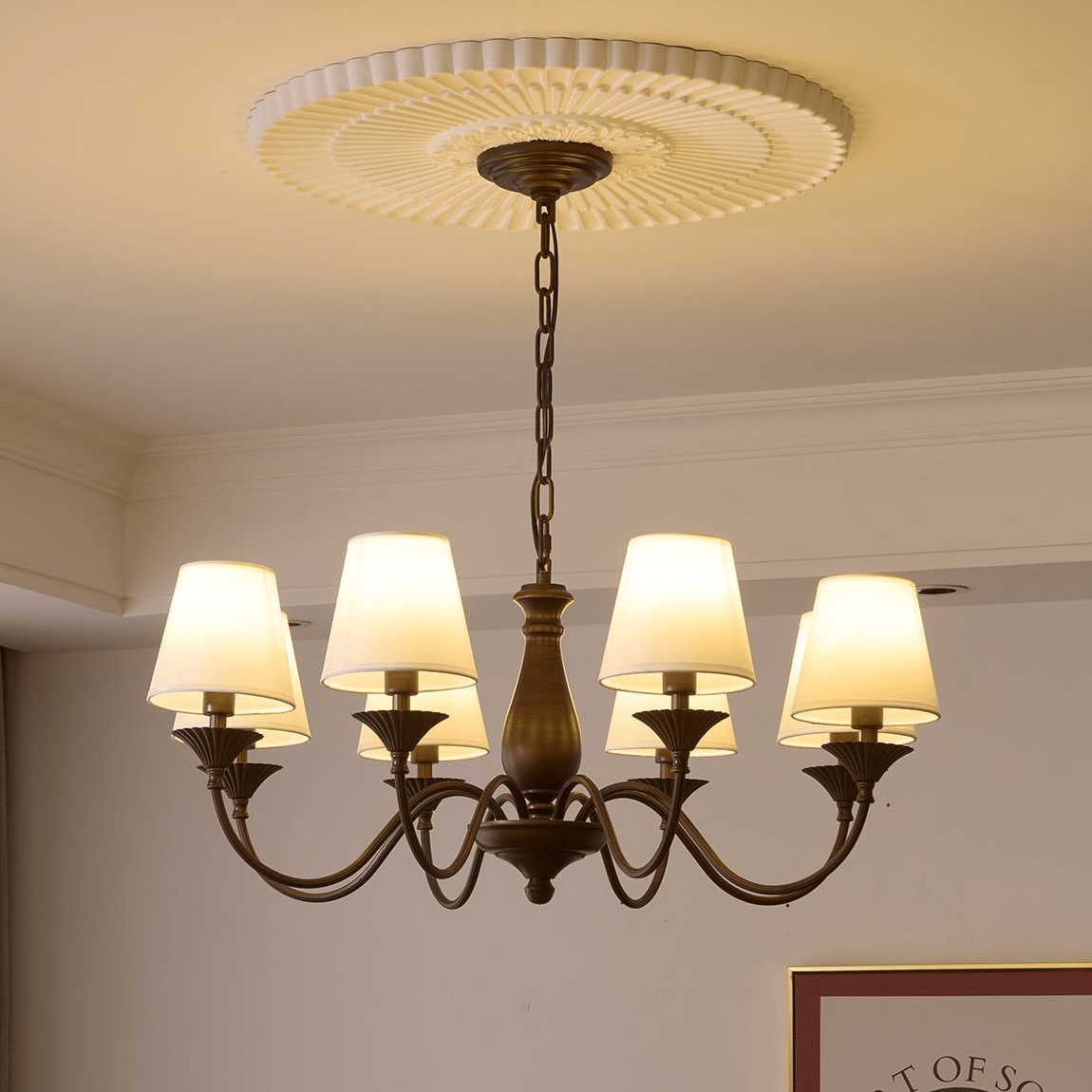 Beatrice Vintage Chandelier – Bronze & Fabric Pendant Light for Dining Room