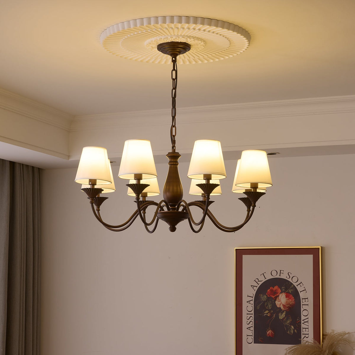 Beatrice Vintage Chandelier – Bronze & Fabric Pendant Light for Dining Room