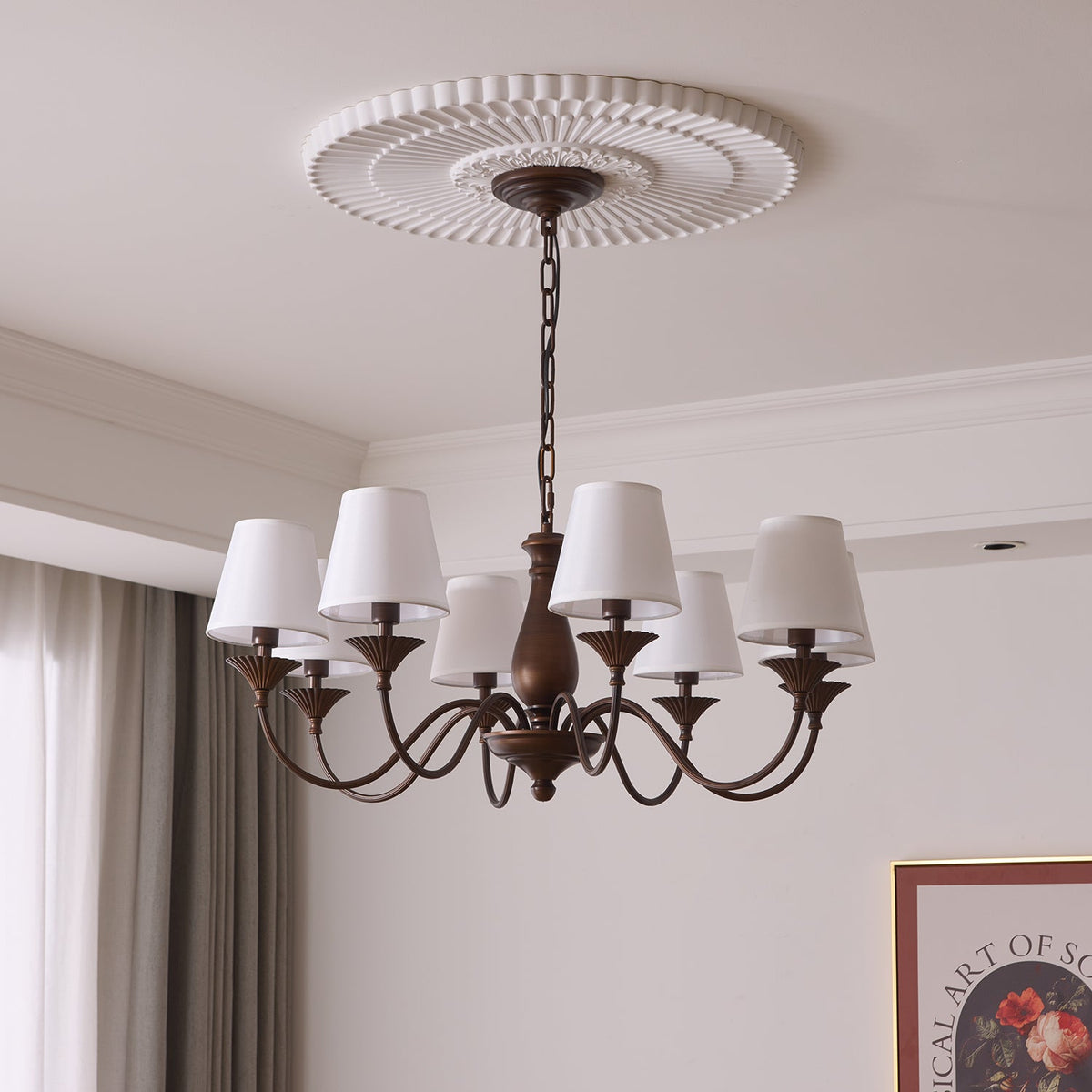 Beatrice Vintage Chandelier – Bronze & Fabric Pendant Light for Dining Room