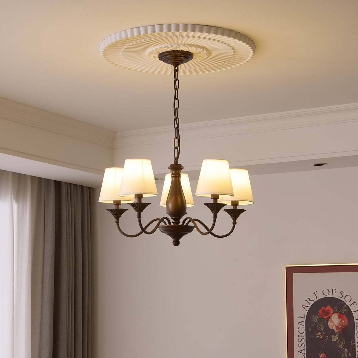 Beatrice Vintage Chandelier – Bronze & Fabric Pendant Light for Dining Room