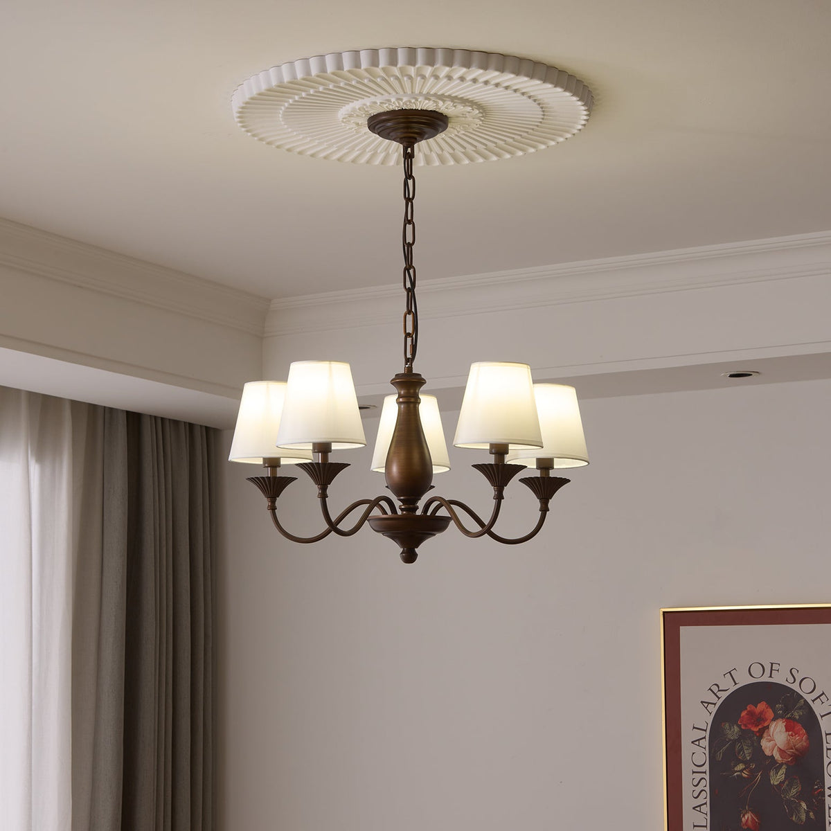 Beatrice Vintage Chandelier – Bronze & Fabric Pendant Light for Dining Room