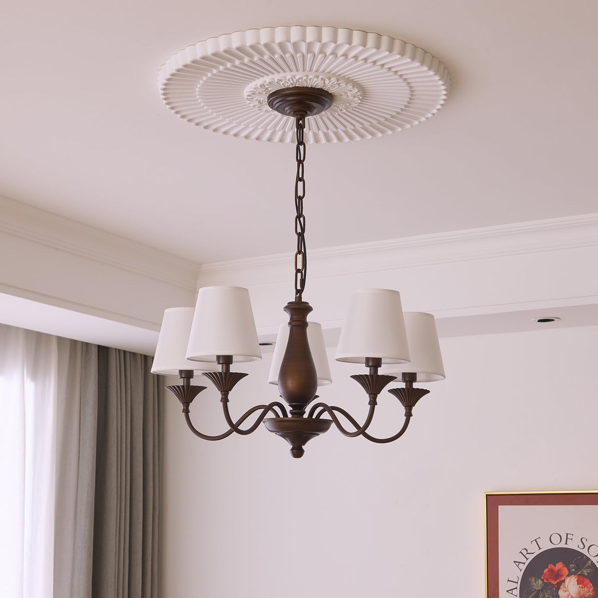 Beatrice Vintage Chandelier – Bronze & Fabric Pendant Light for Dining Room
