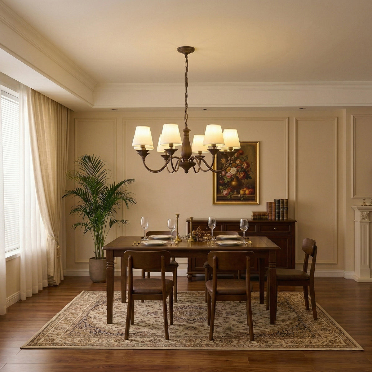 Beatrice Vintage Chandelier – Bronze & Fabric Pendant Light for Dining Room