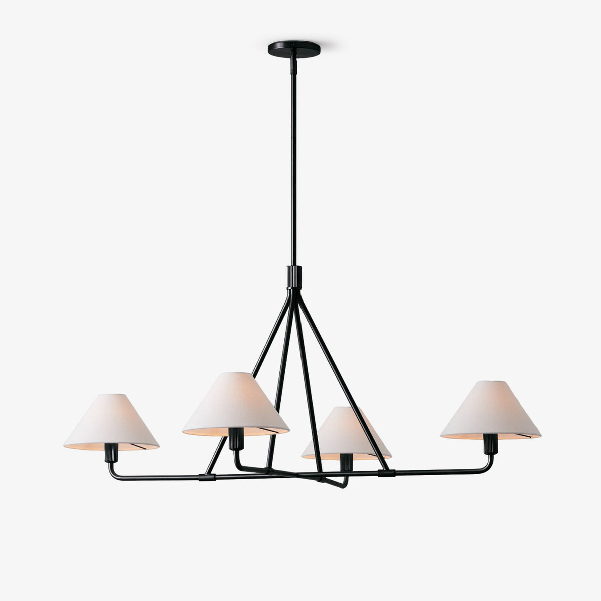 Axis Modern Linear Chandelier in Brass and Black for Dining Room and Living Room