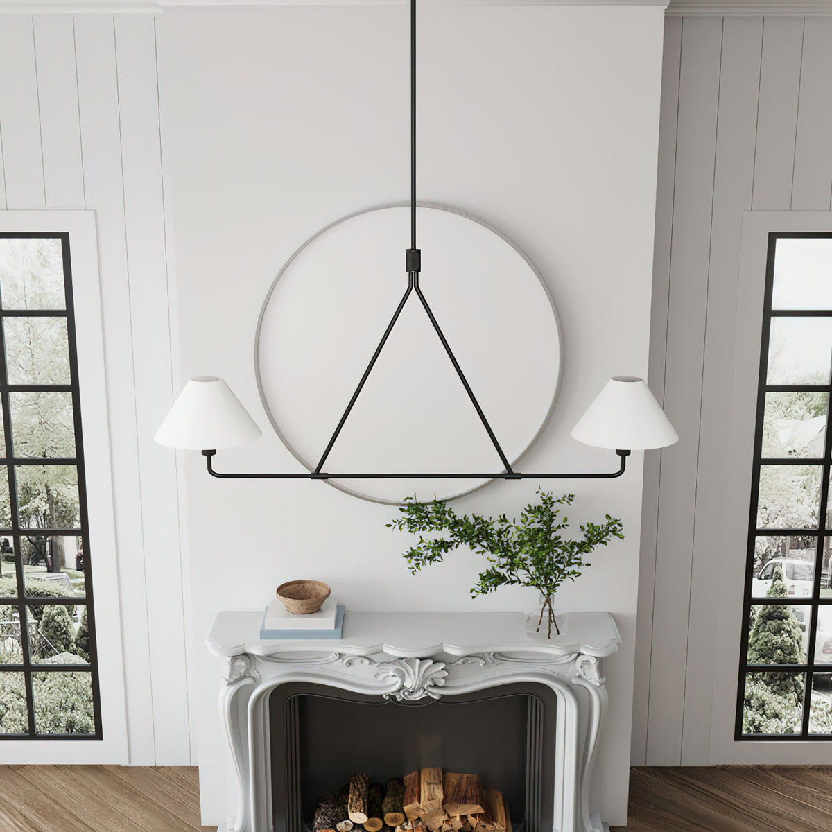 Axis Modern Linear Chandelier in Brass and Black for Dining Room and Living Room