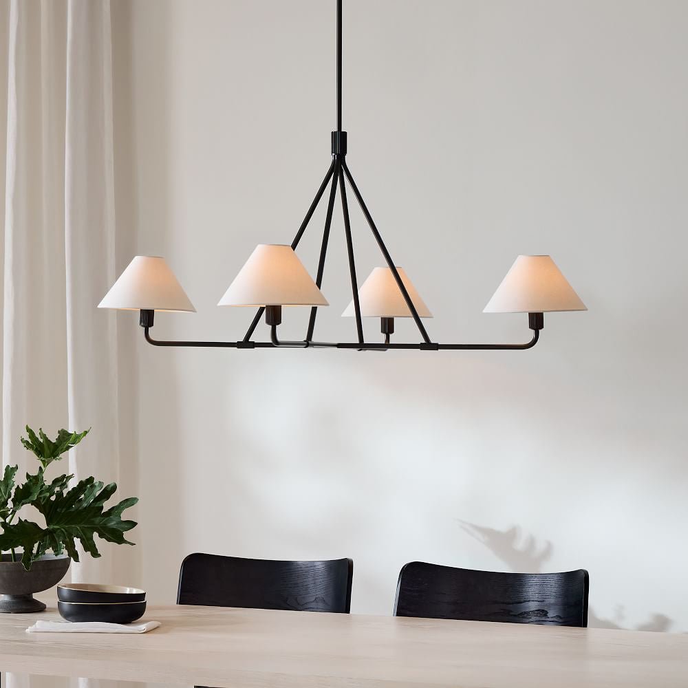 Axis Modern Linear Chandelier in Brass and Black for Dining Room and Living Room