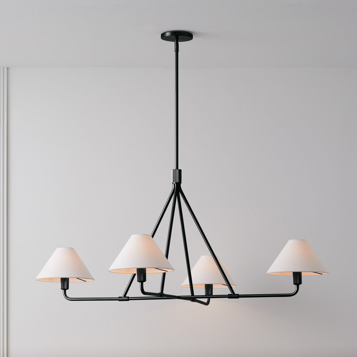 Axis Modern Linear Chandelier in Brass and Black for Dining Room and Living Room