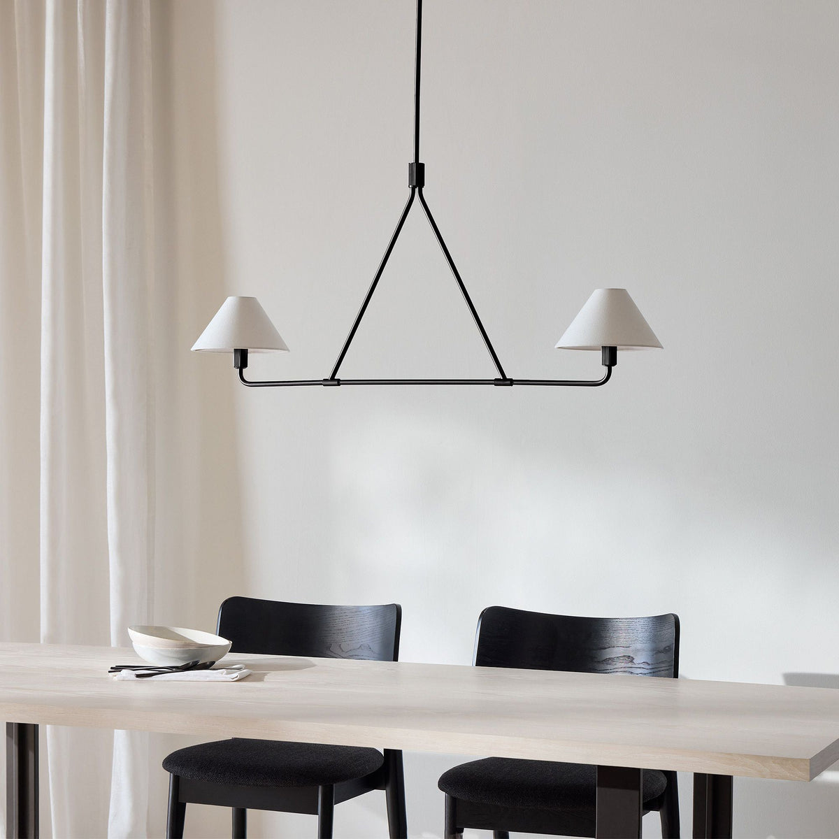 Axis Modern Linear Chandelier in Brass and Black for Dining Room and Living Room