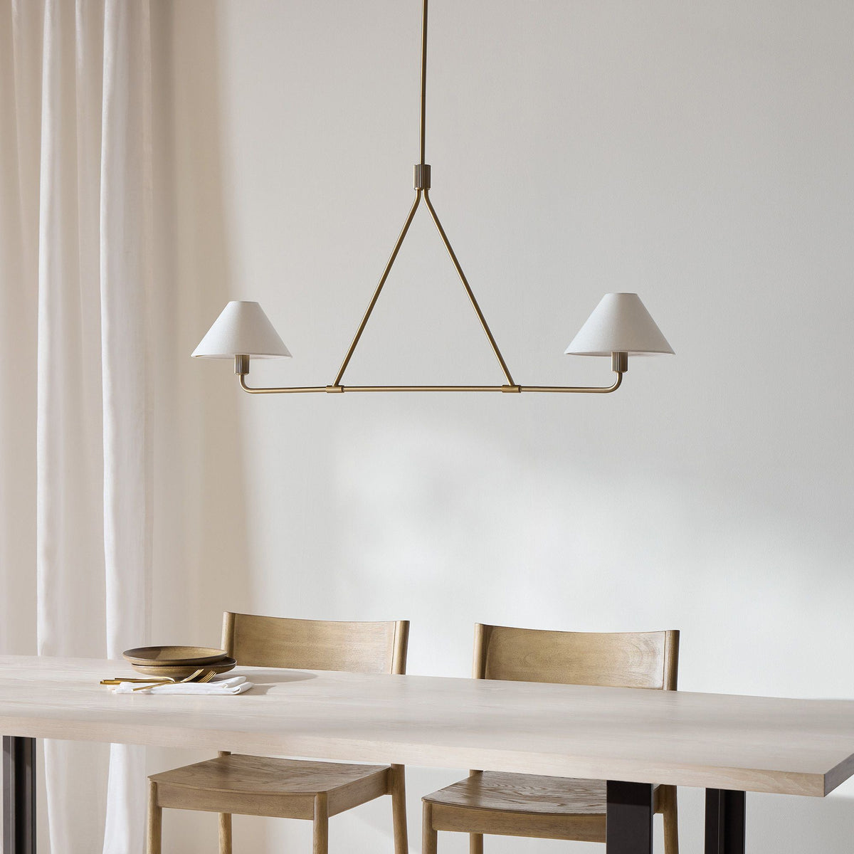 Axis Modern Linear Chandelier in Brass and Black for Dining Room and Living Room