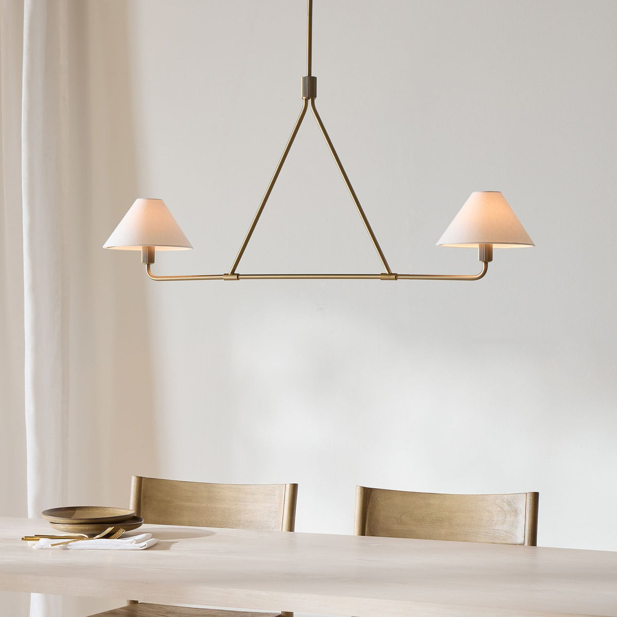 Axis Modern Linear Chandelier in Brass and Black for Dining Room and Living Room