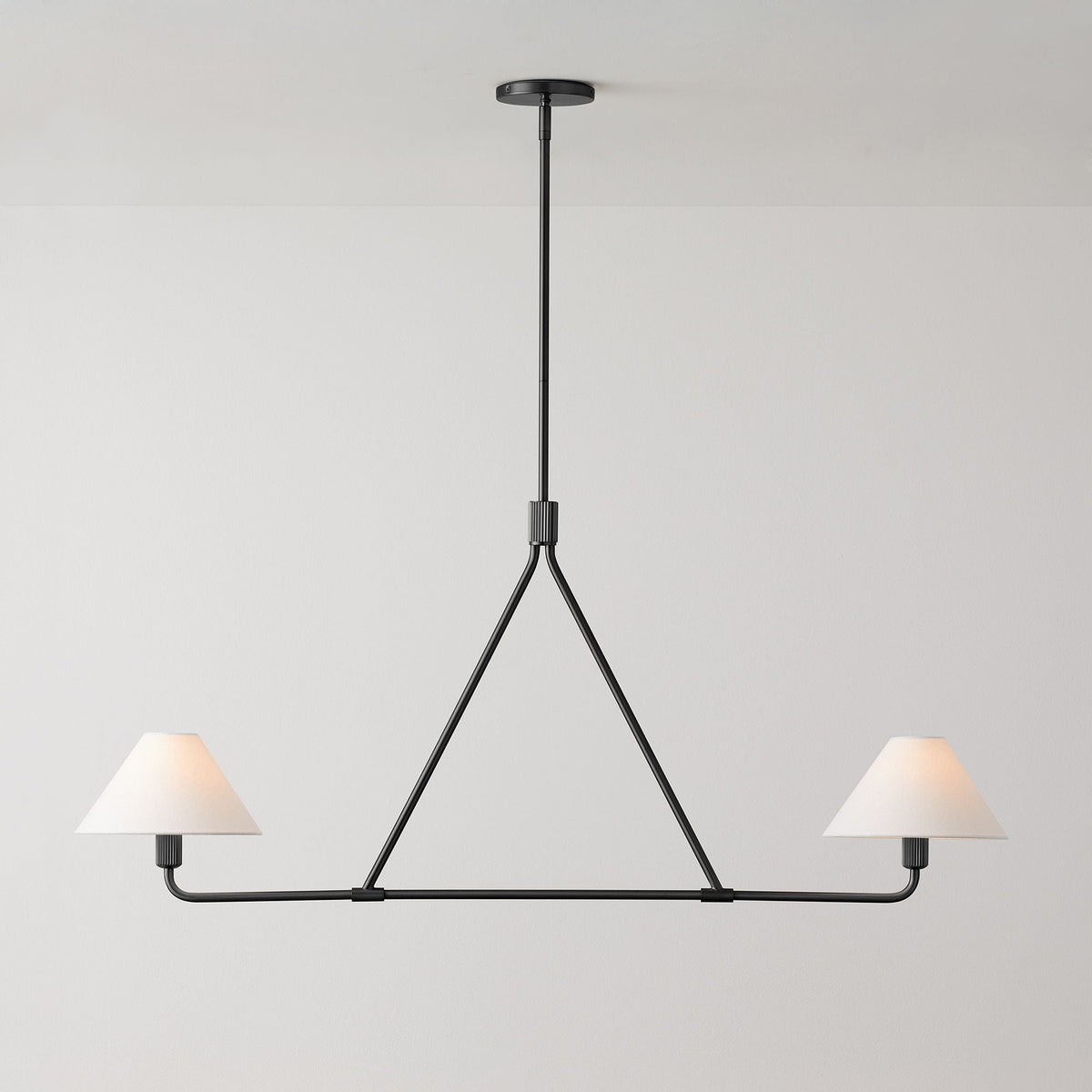 Axis Modern Linear Chandelier in Brass and Black for Dining Room and Living Room