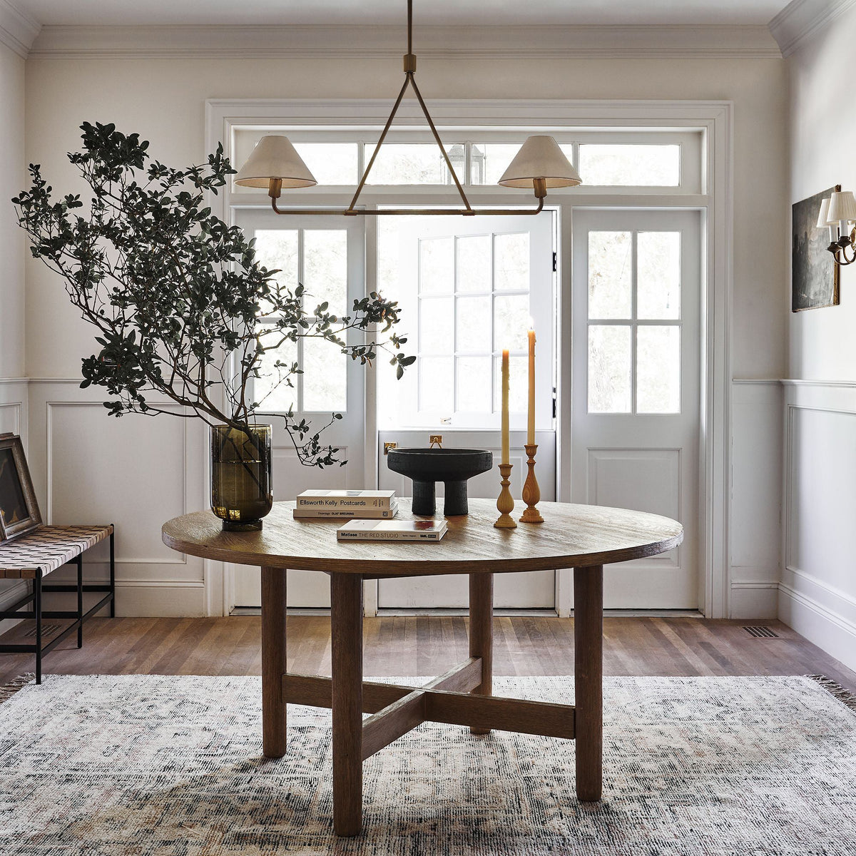 Axis Modern Linear Chandelier in Brass and Black for Dining Room and Living Room