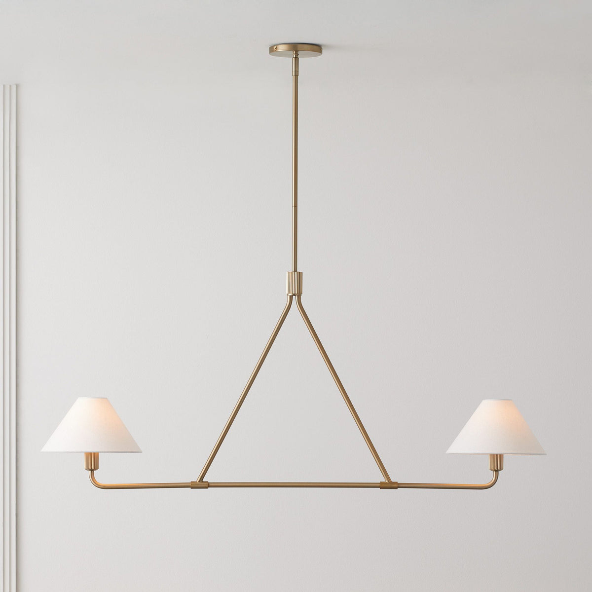 Axis Modern Linear Chandelier in Brass and Black for Dining Room and Living Room
