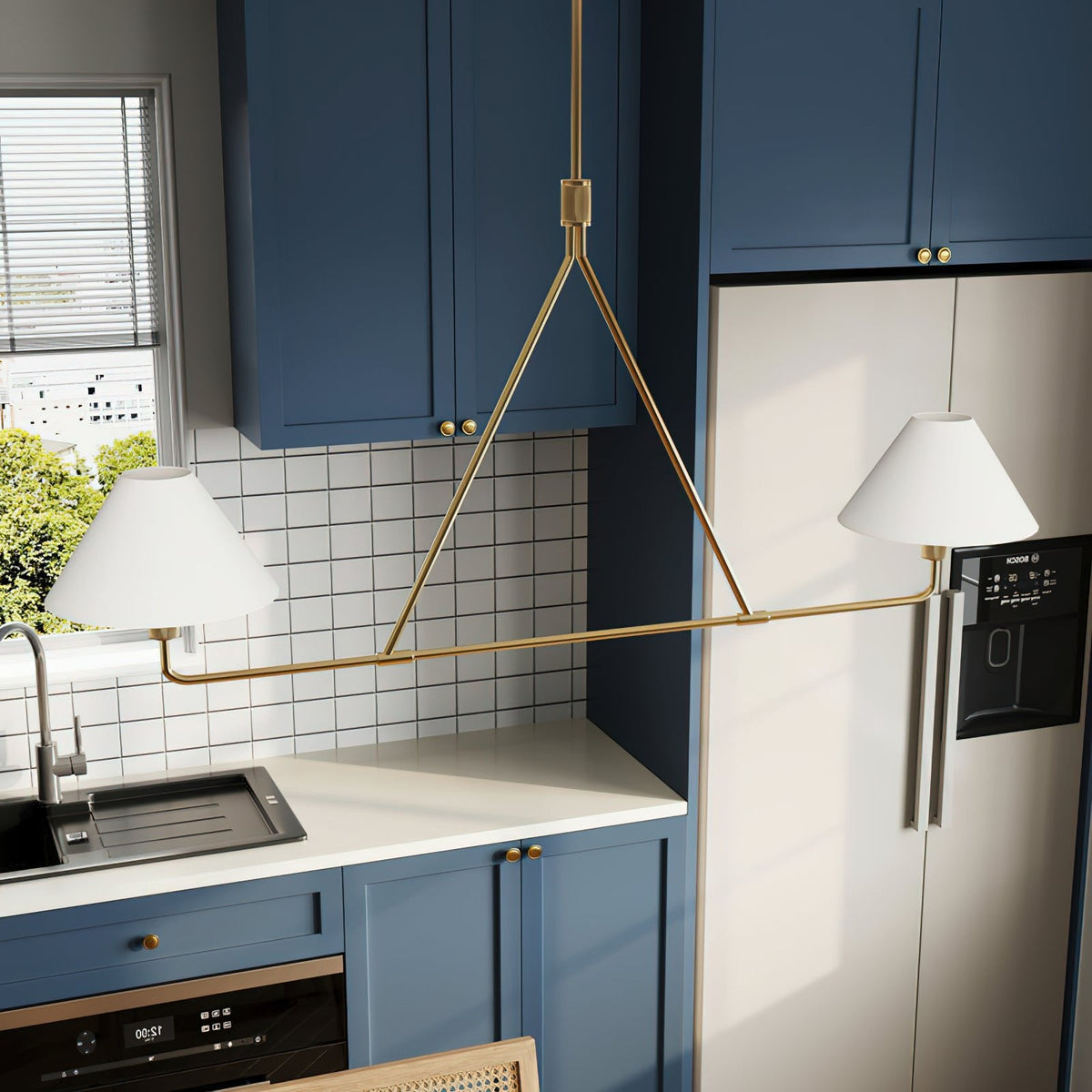 Axis Modern Linear Chandelier in Brass and Black for Dining Room and Living Room