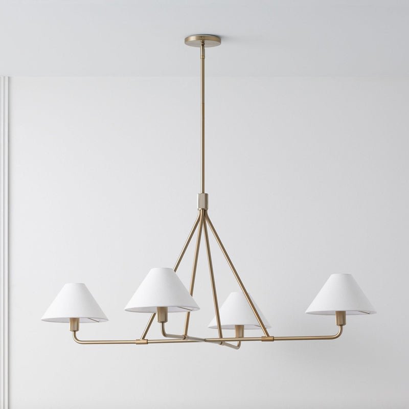 Axis Modern Linear Chandelier in Brass and Black for Dining Room and Living Room