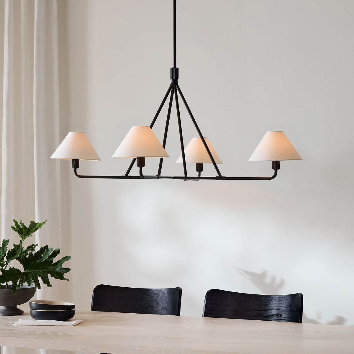 Axis Modern Linear Chandelier in Brass and Black for Dining Room and Living Room