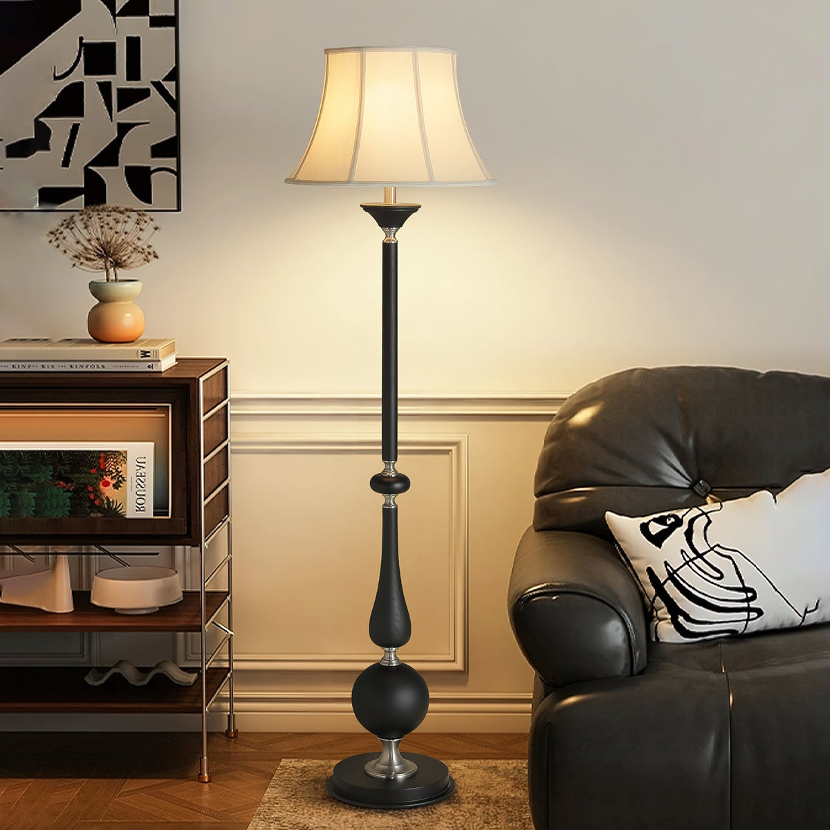 Belfort Classic Floor Lamp – Modern Black & Beige Designer Lighting for Living Room