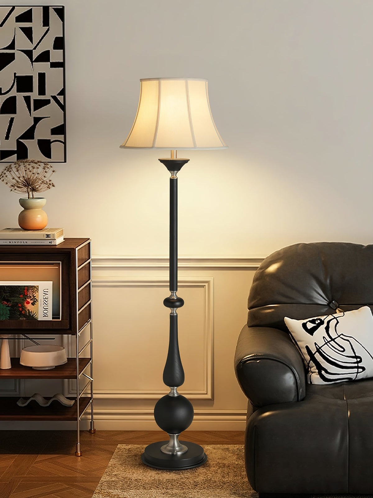Belfort Classic Floor Lamp – Modern Black & Beige Designer Lighting for Living Room