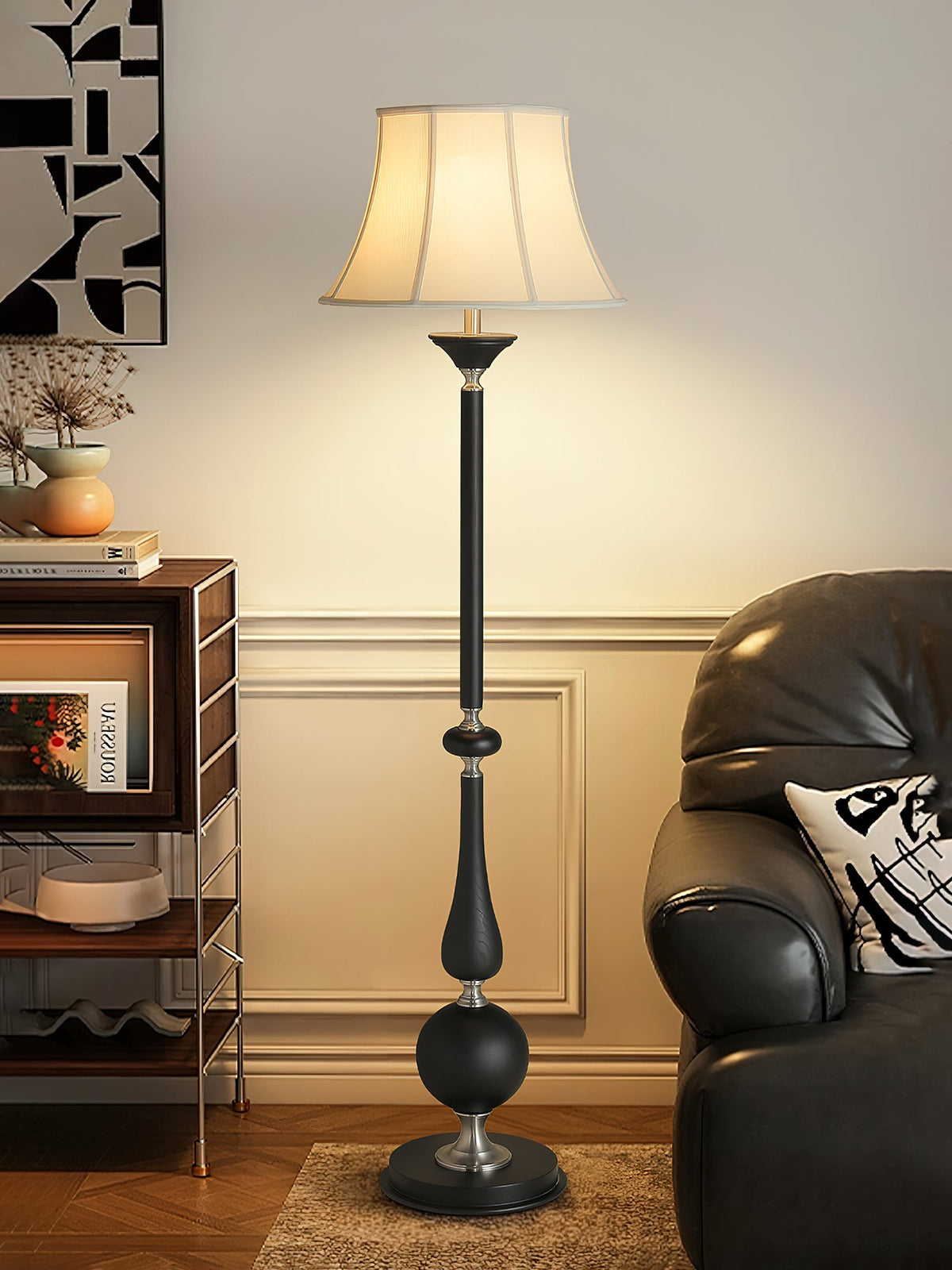 Belfort Classic Floor Lamp – Modern Black & Beige Designer Lighting for Living Room