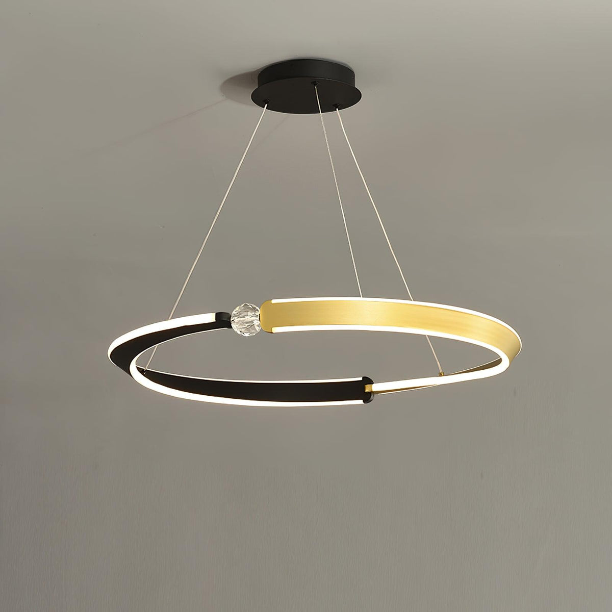 Crystal LED Pendant Light with Metal Frame, Modern Hanging Lamp for Dining Room and Living Room