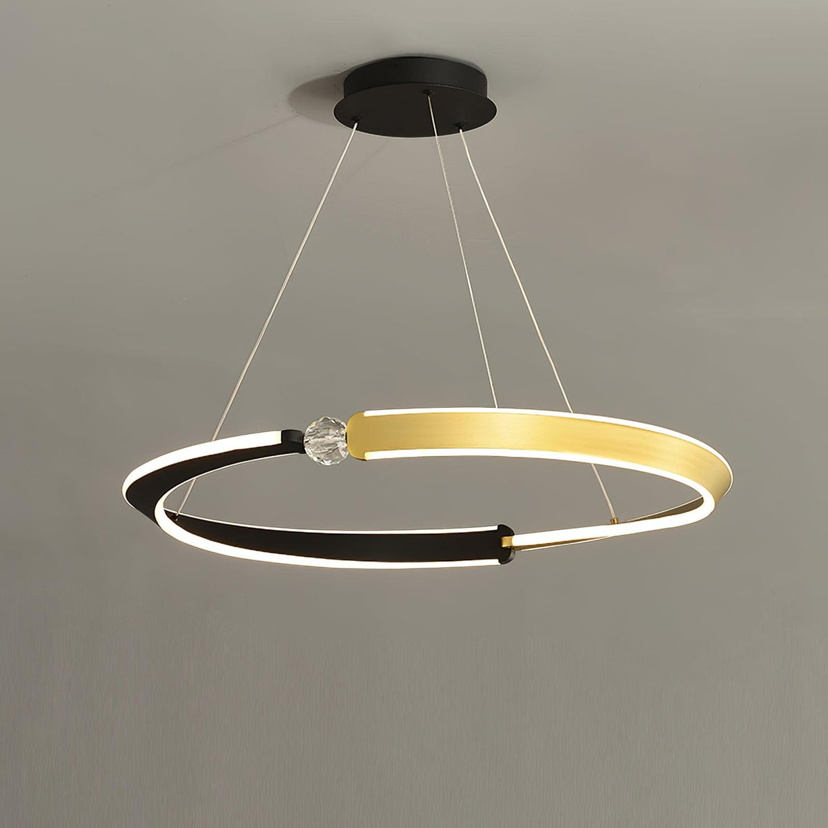 Crystal LED Pendant Light with Metal Frame, Modern Hanging Lamp for Dining Room and Living Room