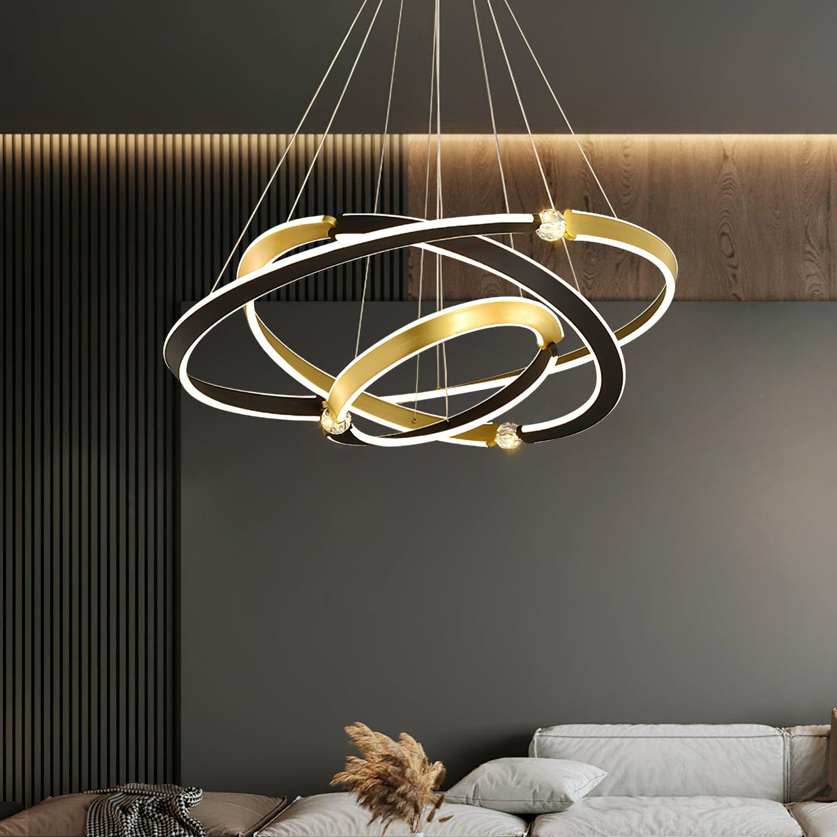 Crystal LED Pendant Light with Metal Frame, Modern Hanging Lamp for Dining Room and Living Room