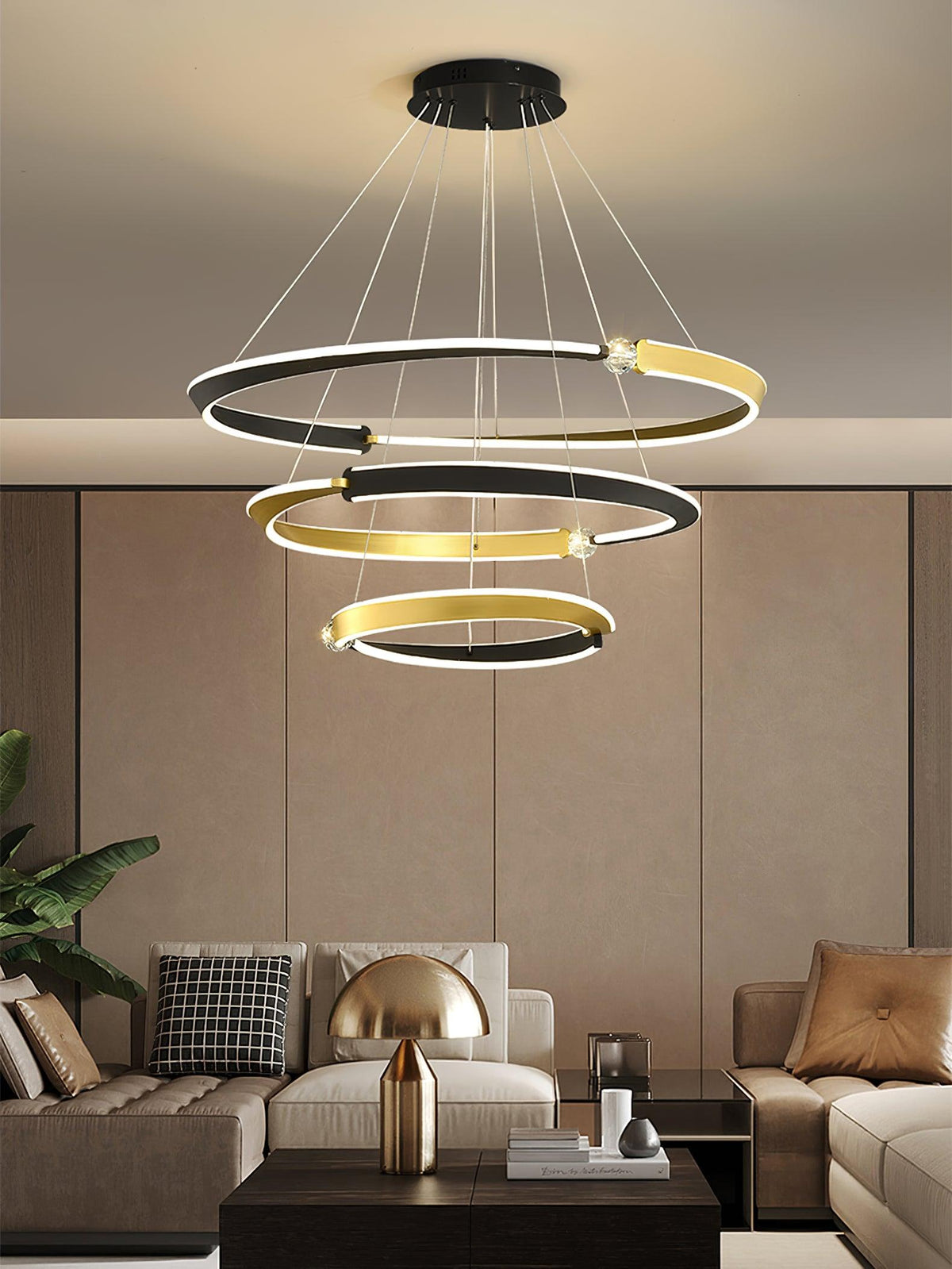 Crystal LED Pendant Light with Metal Frame, Modern Hanging Lamp for Dining Room and Living Room