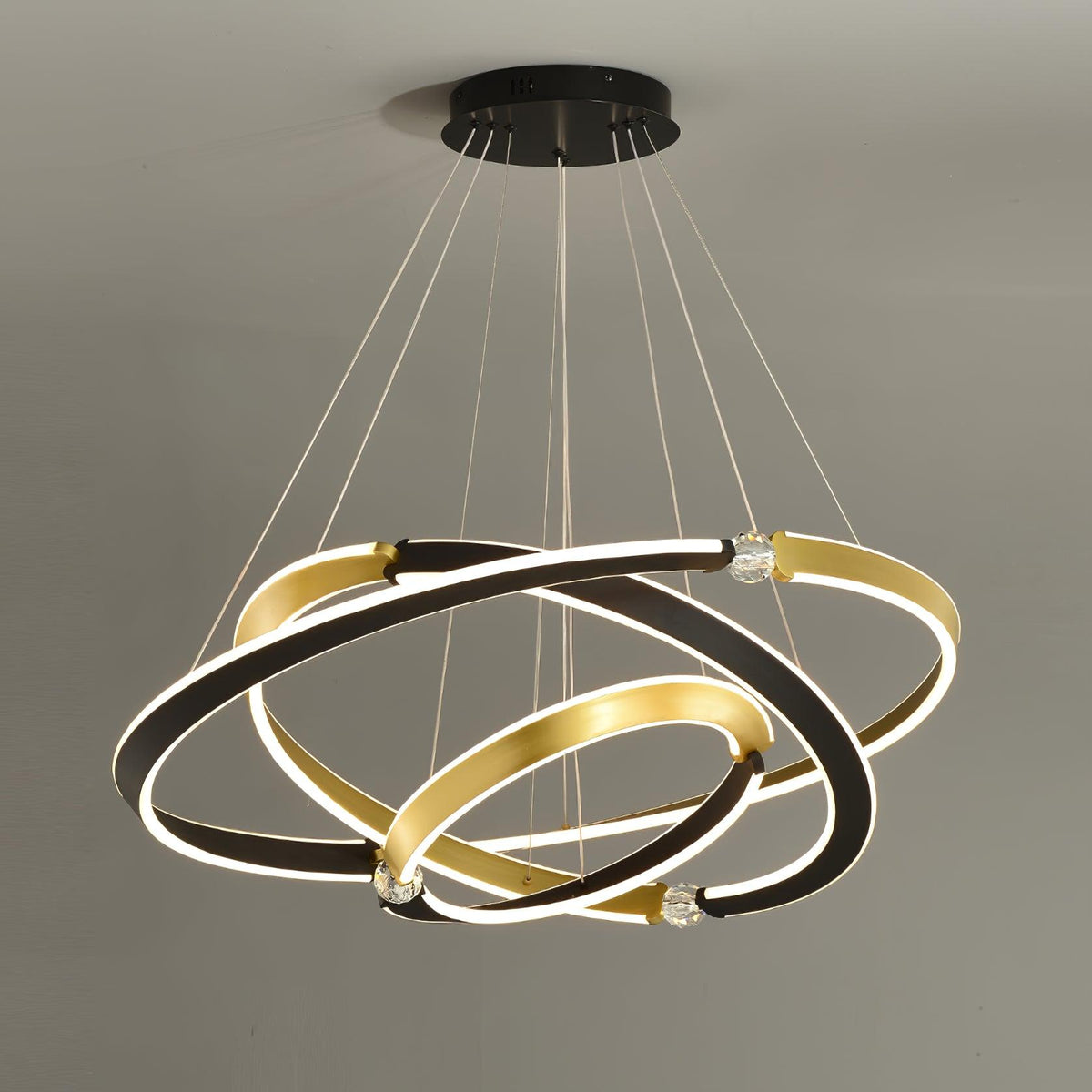 Crystal LED Pendant Light with Metal Frame, Modern Hanging Lamp for Dining Room and Living Room
