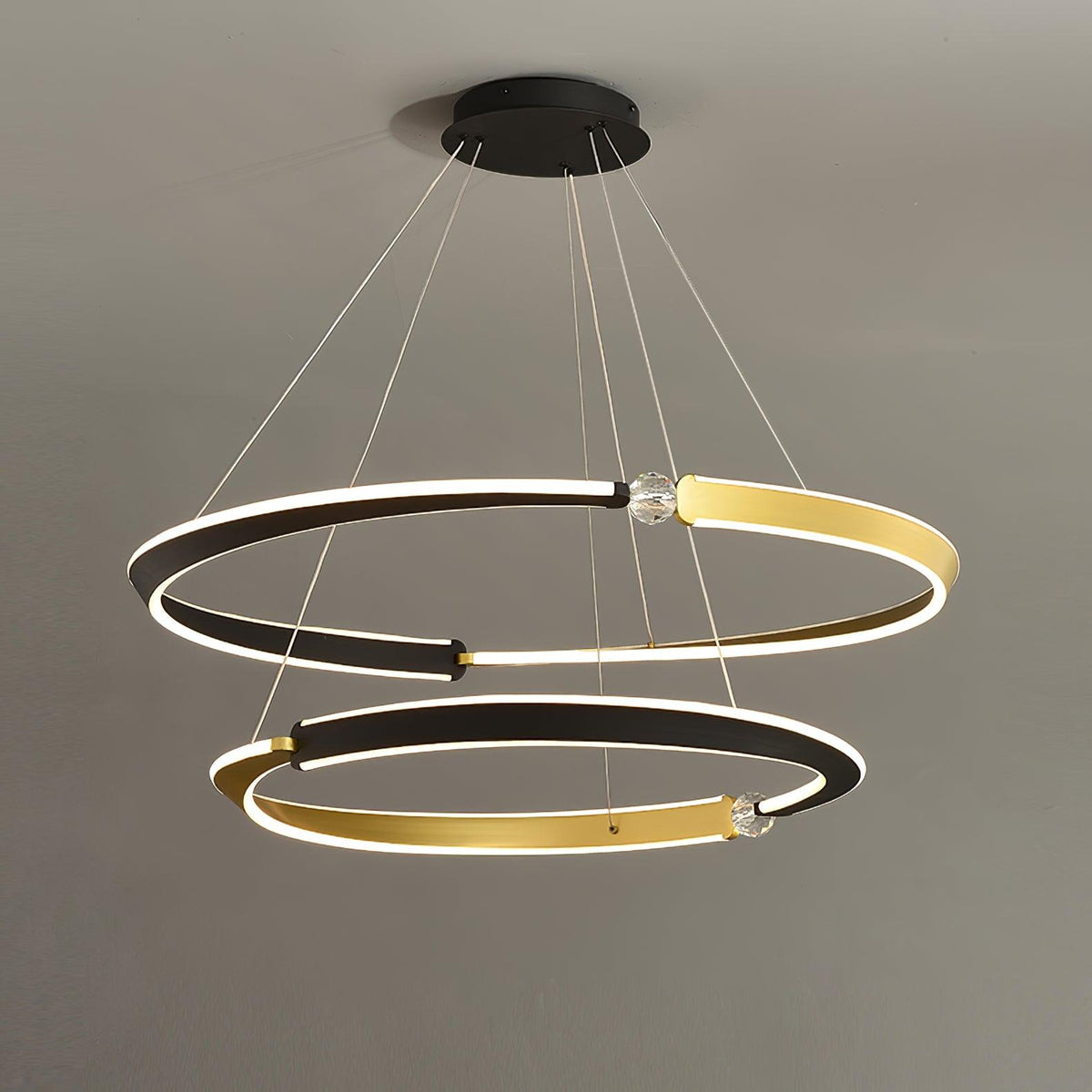 Crystal LED Pendant Light with Metal Frame, Modern Hanging Lamp for Dining Room and Living Room