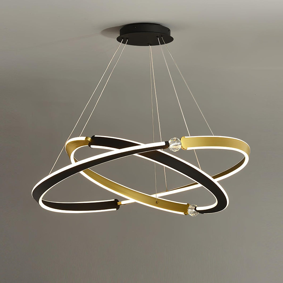 Crystal LED Pendant Light with Metal Frame, Modern Hanging Lamp for Dining Room and Living Room