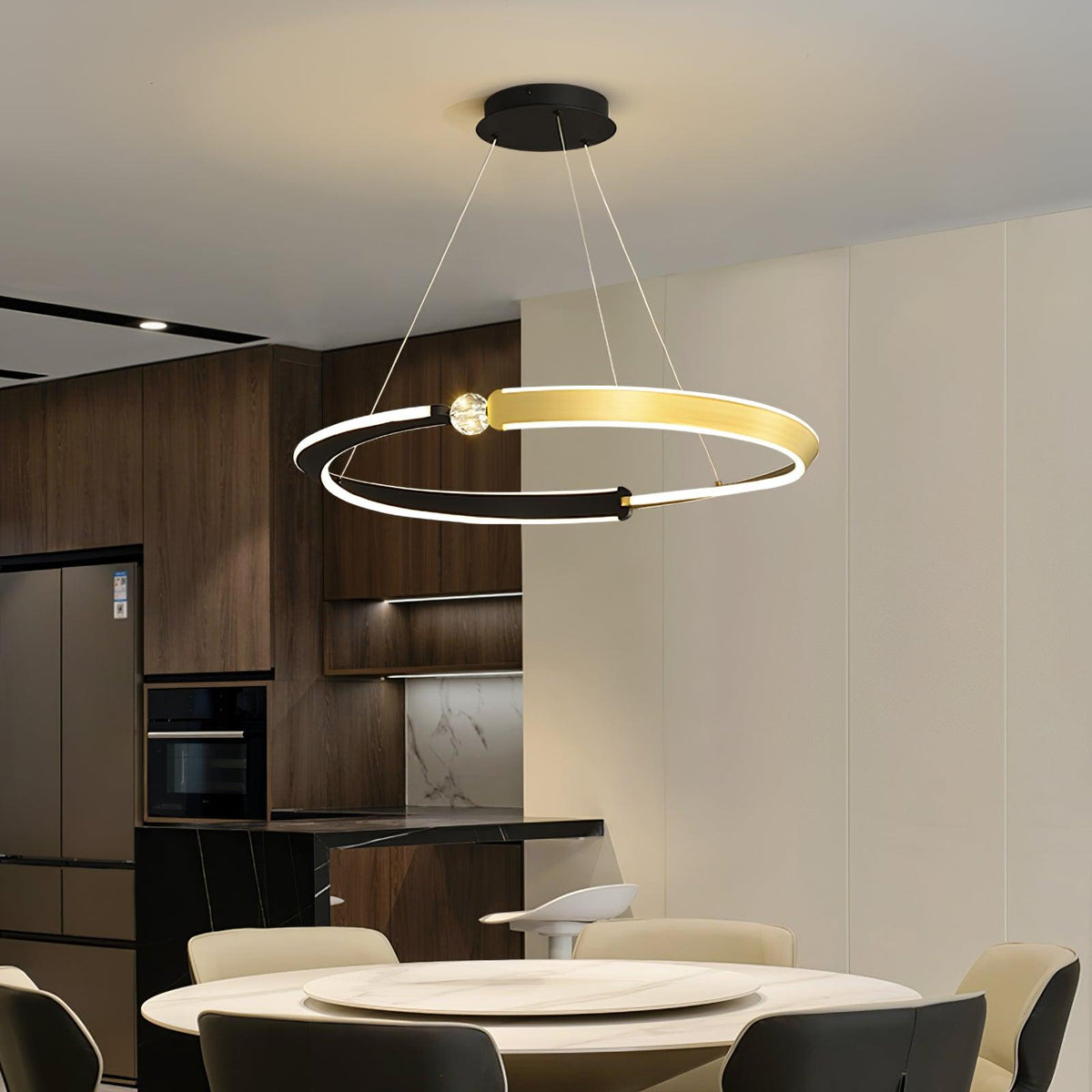 Crystal LED Pendant Light with Metal Frame, Modern Hanging Lamp for Dining Room and Living Room