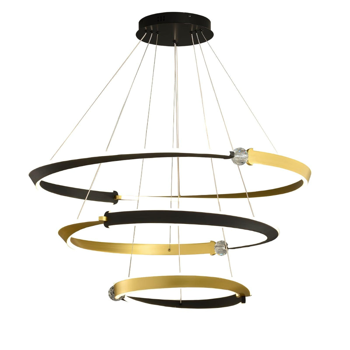 Crystal LED Pendant Light with Metal Frame, Modern Hanging Lamp for Dining Room and Living Room