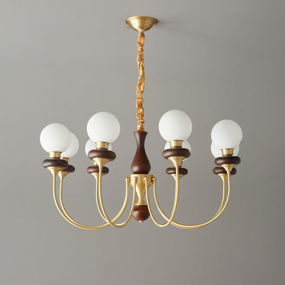 Bellagio Arc Chandelier — Modern Brass & Wood Designer Pendant Light