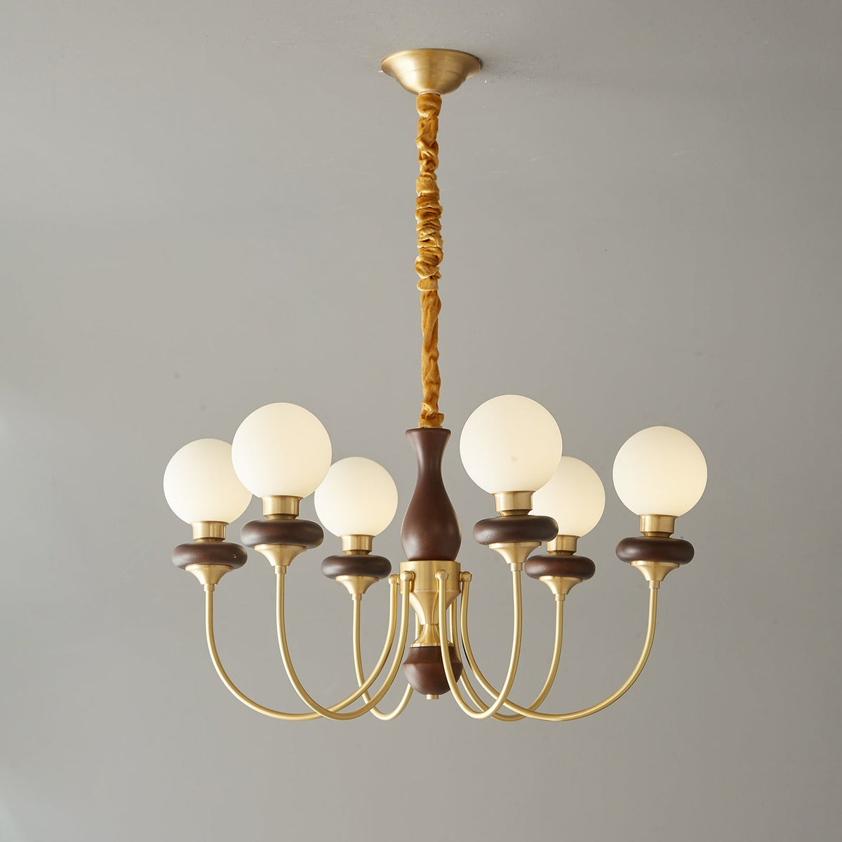 Bellagio Arc Chandelier — Modern Brass & Wood Designer Pendant Light