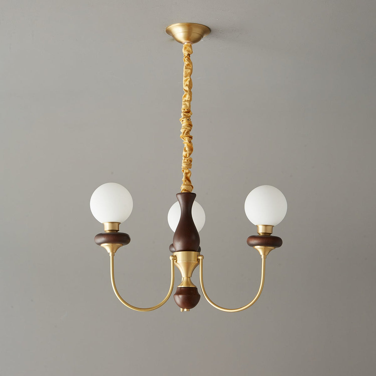 Bellagio Arc Chandelier — Modern Brass & Wood Designer Pendant Light