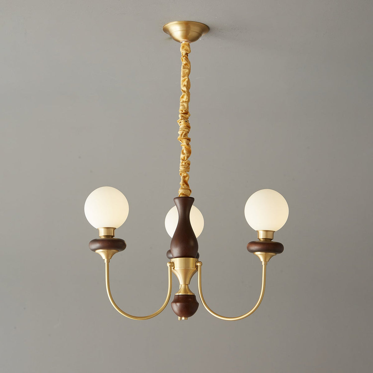 Bellagio Arc Chandelier — Modern Brass & Wood Designer Pendant Light