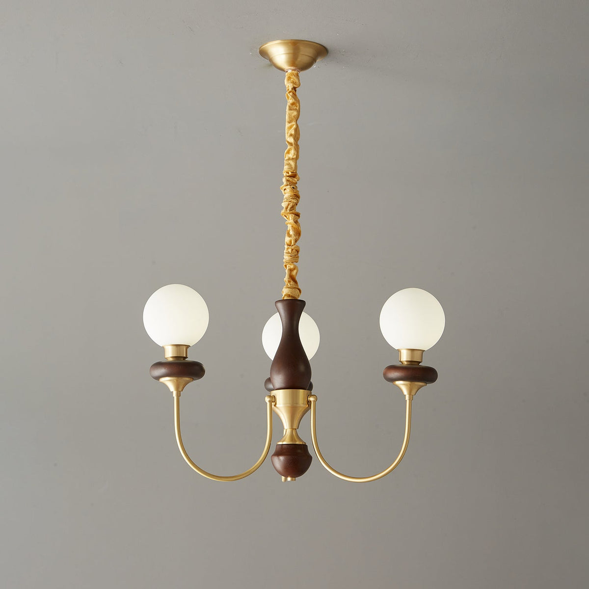 Bellagio Arc Chandelier — Modern Brass & Wood Designer Pendant Light