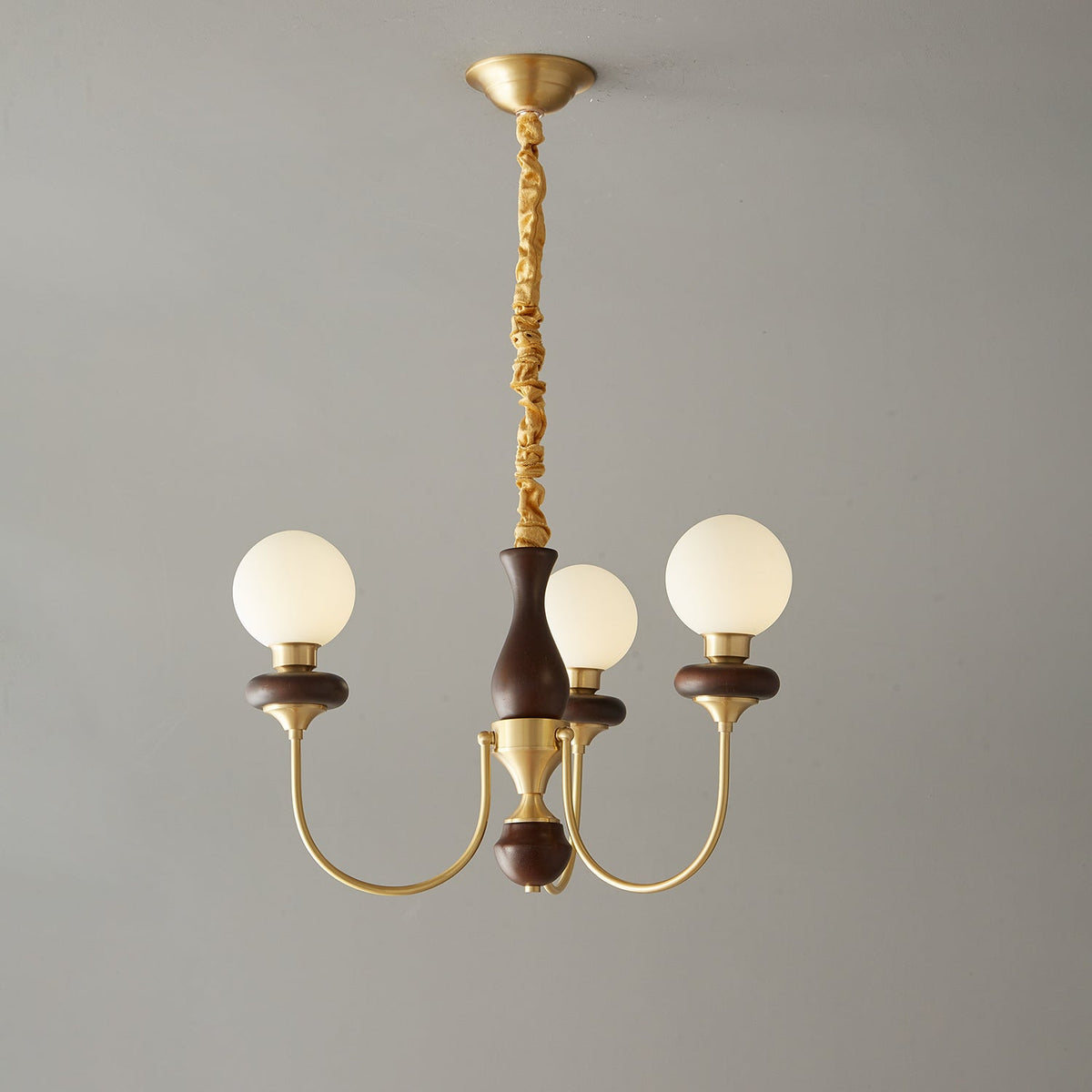 Bellagio Arc Chandelier — Modern Brass & Wood Designer Pendant Light