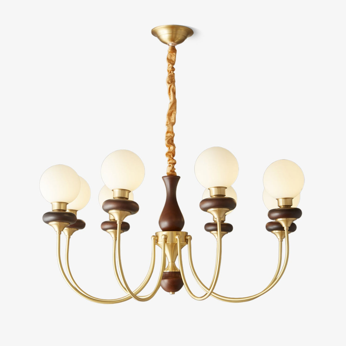 Bellagio Arc Chandelier — Modern Brass & Wood Designer Pendant Light