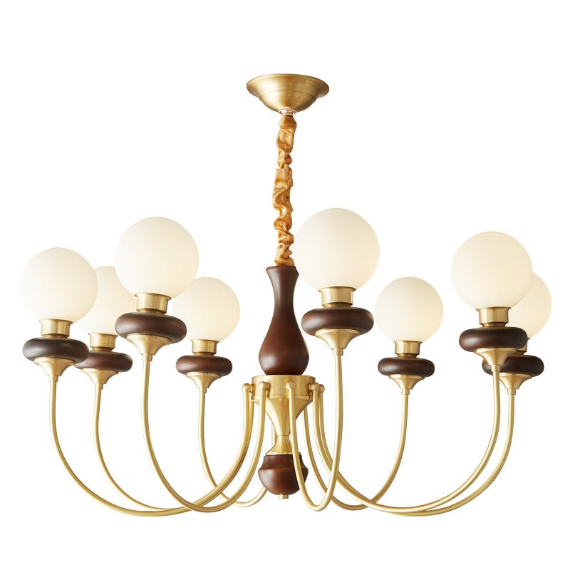 Bellagio Arc Chandelier — Modern Brass & Wood Designer Pendant Light