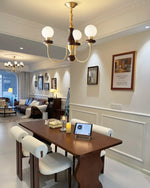 Bellagio Arc Chandelier — Modern Brass & Wood Designer Pendant Light