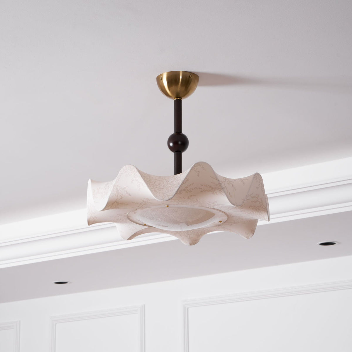 Bellara Flush Mount Ceiling Light in Fabric, Wood, and Metal