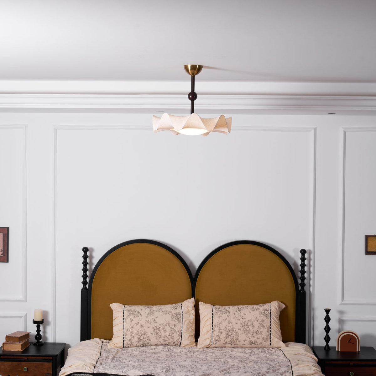 Bellara Flush Mount Ceiling Light in Fabric, Wood, and Metal