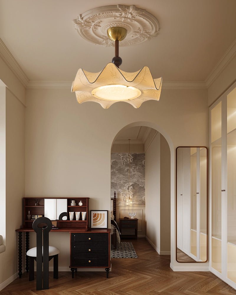 Bellara Flush Mount Ceiling Light in Fabric, Wood, and Metal